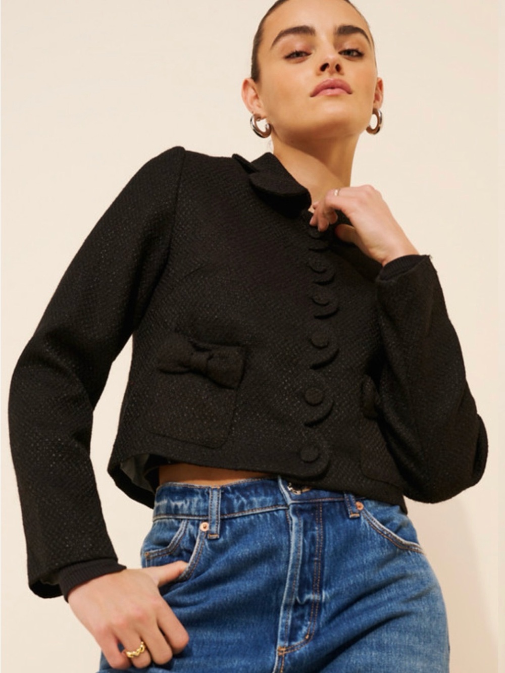Scallop Tweed Lady Jacket with Bow Detail M